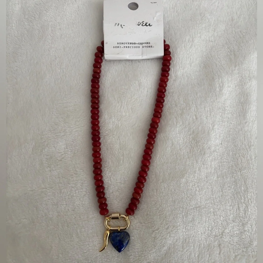 NWT Madewell Semiprecious Beaded Carabiner Necklace 16 1/4” Red - Picture 4 of 9